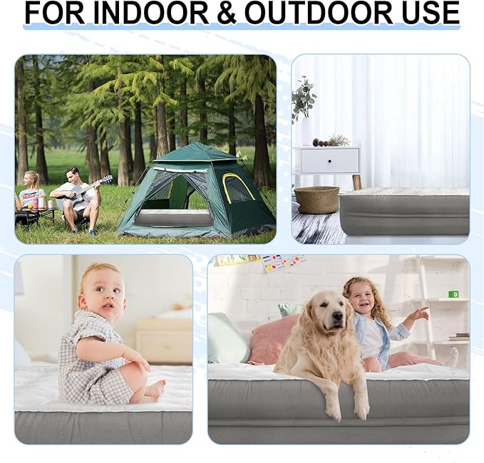 Queen Size Air Mattress with Built in Pump 18'' Raised Blow Up Bed Inflatable Mattress for Camping &amp Travel 3-Minute Quick Inflation/DeflationThick Velvet Texture Waterproof18'' Grey