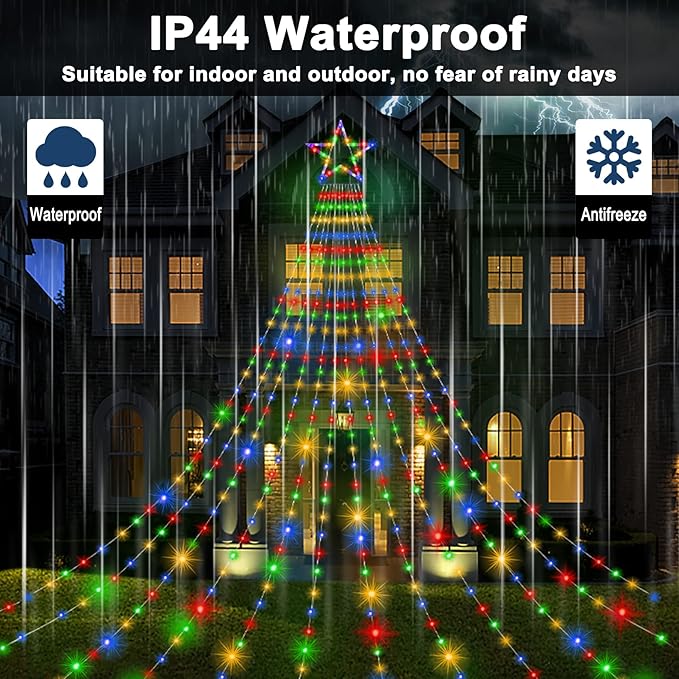 Onory 23FT Christmas Outdoor Waterfall Star String Lights 860 LEDs 8 Modes Waterproof for Yard Patio Party Decorations