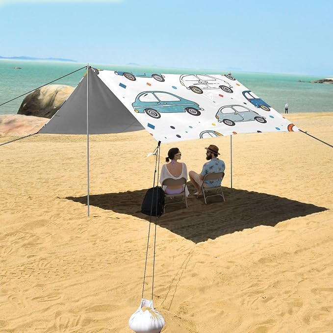 Cute Cars Camping Sun Shelter Beach Tent Portable Beach Sun Shade Outdoor Canopy for Camping Trips Fishing Picnic