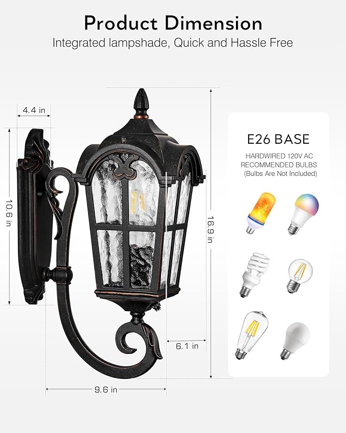 VIANIS Outdoor Wall Light Oil Rubbed Bronze Porch Lights Outdoor Dusk to Dawn Outside Lantern Fixtures Wall Mount 100% Aluminum Exterior Lighting Fixtures for House Garden Patio Entryway