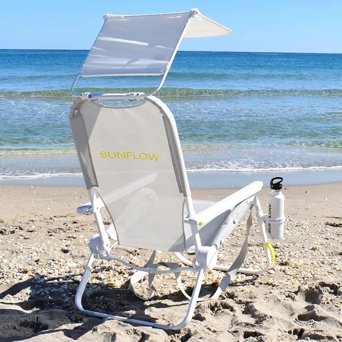 SUNFLOW Shore Thing Premium Beach Chair - Adjustable Portable Rust-Resistant Reclining Beach Chair with UPF 50+ Sun Shade and Drink Holder for The Ultimate in Comfort (Oyster Gray)