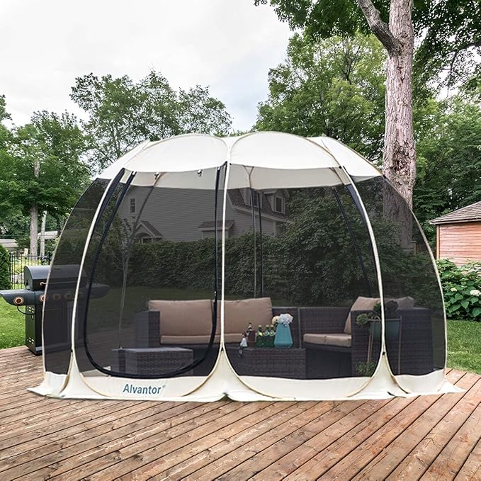 Alvantor Screen House Room Camping Tent Outdoor Canopy Pop Up Sun Shade Shelter 10 Mesh Walls Not Waterproof Beige 15'x15' Patent Pending