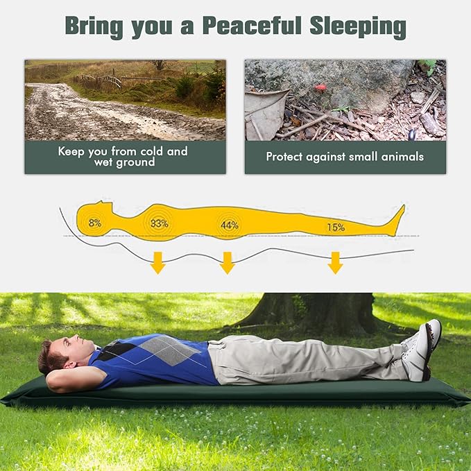 Tangkula Self Inflating Sleeping Pad 3 Inch Inflatable Camping Mattress Pad with 9.5R Value Insulated Foam Camping Mat with Pillow Lightweight Camp Sleep Pad for Backpacking Car Tent