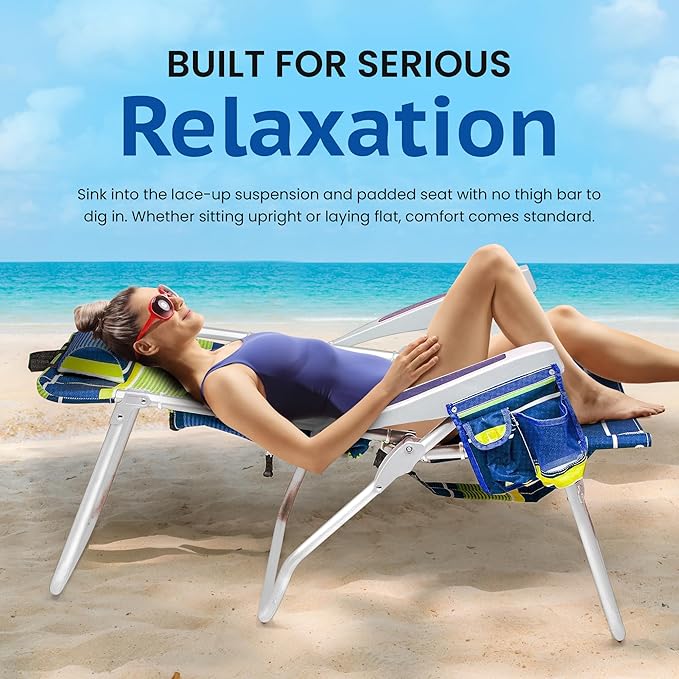 Homevative Backpack Fold-Up Beach Chair 5 Positions Towel bar Cooler Storage Pouch Cup Holder and Phone Pocket