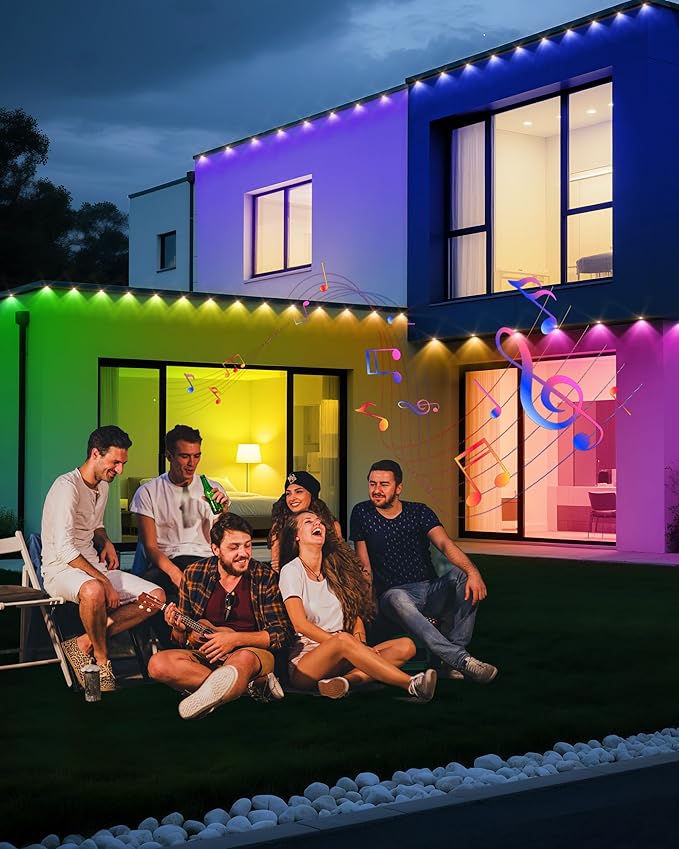 VCOKEN Permanent Outdoor Lights 111FT with Smart 72 RGB LED Light for House &amp Outdoor Decor DIY Scene Mode IP65 Waterproof Eaves Lighting with App Control Remote for Christmas and Holiday Decor