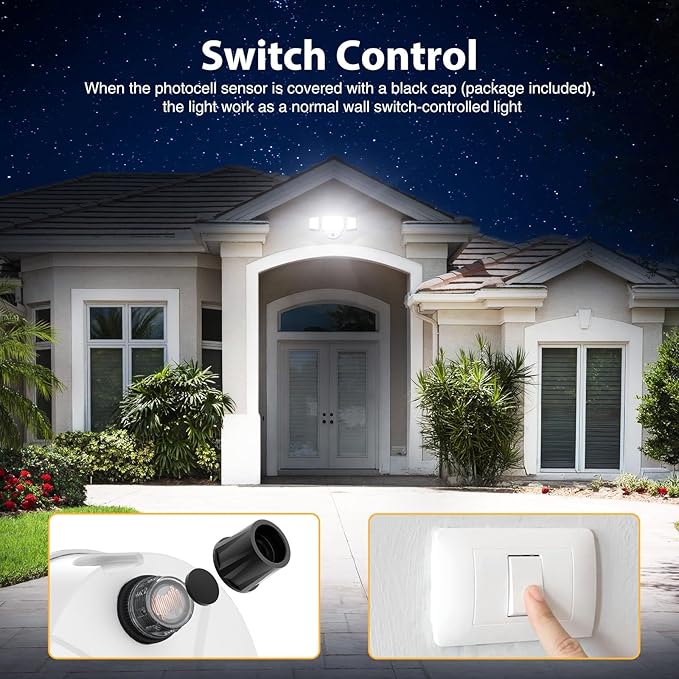 Onforu 70W LED Dusk to Dawn Flood Lights 7000LM White Exterior Security Outdoor LightingIP65 Waterproof Outdoor 3 Adjustable Heads Photocell Light Fixture6500K Floodlight for GaragePatioYard