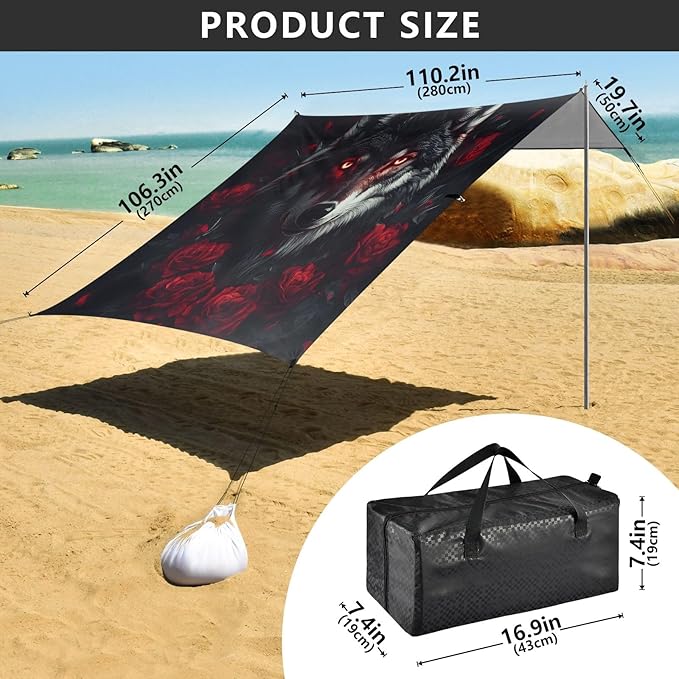 Camping Sun Shelters Wolf Red Rose Beach Canopy 126 * 110.2in