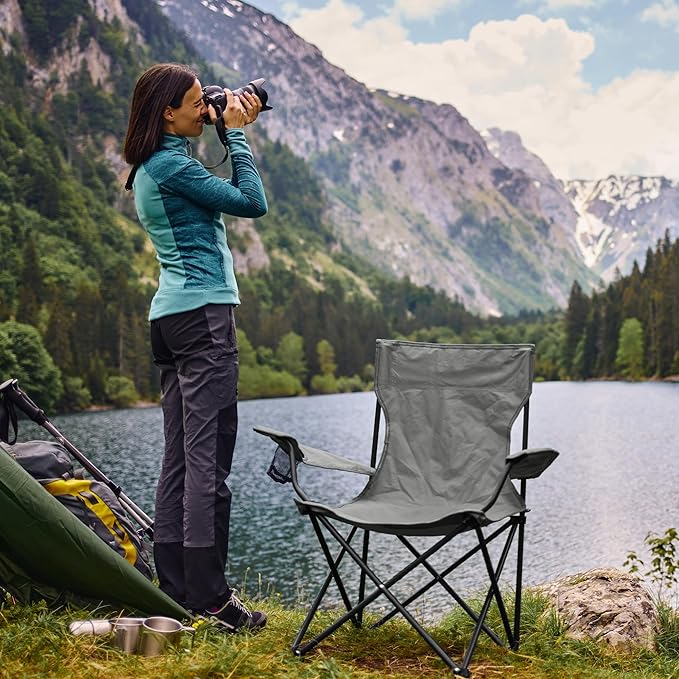 2 Pack Portable Camping Chairs Folding Lawn Chair Outdoor Lightweight Beach Chair with Cup Holder &amp Carry Bag for Outside Sports Fishing Hiking Travel Picnic Backyard (Grey Medium)