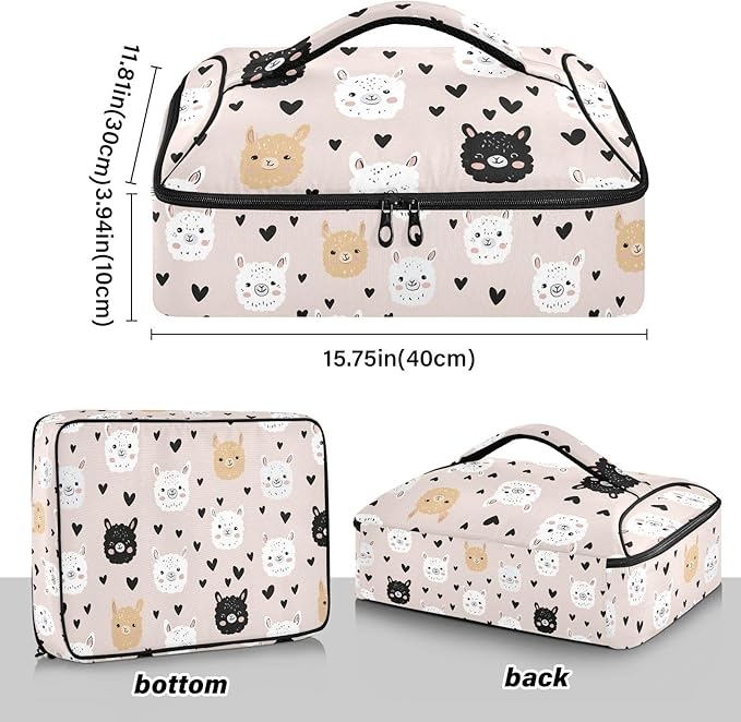 Casserole Carrier Pattern Cute AlpacaInsulated Casserole Carrier for Hot or Cold Food Thermal Lunch Tote for Potluck Parties Picnic Beach Fits 9 x 13 Inches Baking Dish