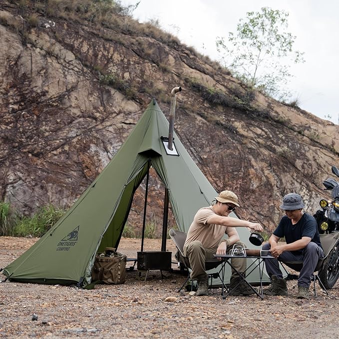 OneTigris Rock Fortress Hot Tent with Stove Jack 4 Season 4-6 Person Tipi for Camping Backpacking Hunting Fishing - Waterproof Wind-Proof