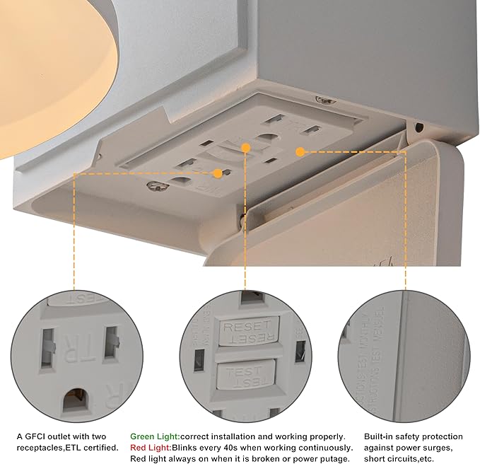 c cattleya Outdoor Wall Sconce with Outlet GFCI Matte White Waterproof Anti-Rust Aluminum Exterior Barn Lighting Wall Mount Front Porch Light with Outlet