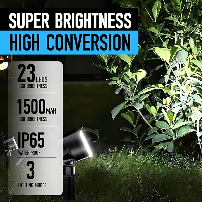 hyrion Solar Spotlight Outdoor Waterproof Ip65 23 LED 3 Lighting Mode 2-in-1 Solar Powred Yard Spot Lights for Garden Tree Law Pathway 8 Pack Cool White