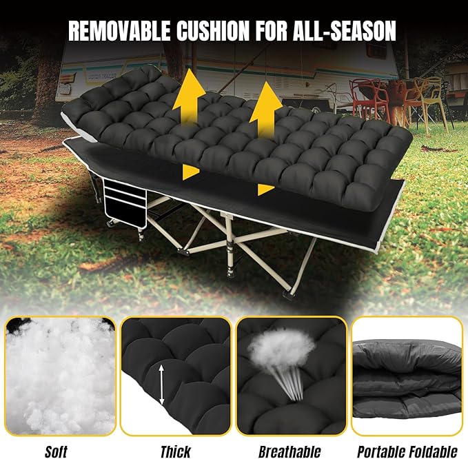 YELLOW JACKET Camping Cot with Mattress for Adults Upgraded 32 Wide Folding Sleeping Cot Portable Camping Cot with Carry Bag Cot for Camping 600lbs Max Load HomeOfficeTravel