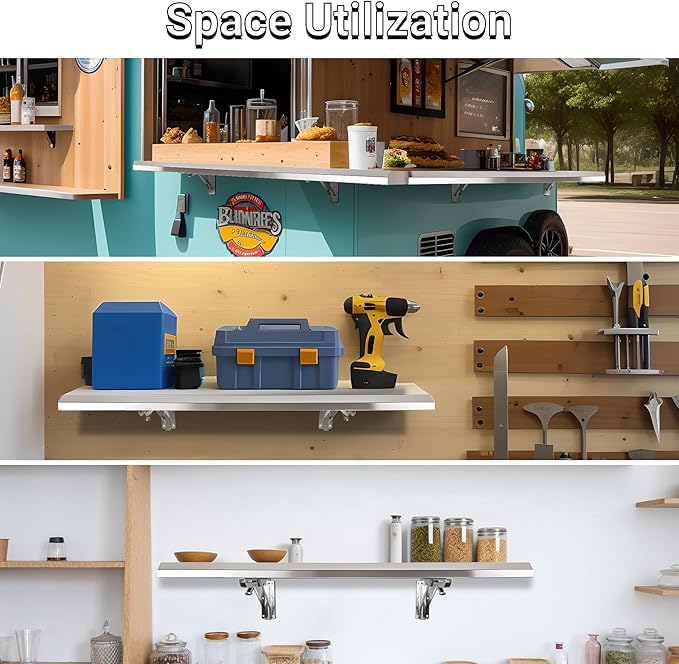 Folding Concession Shelf 36 x 18 Stainless Steel Drop Down Serving Food Shelf for Concession Windows