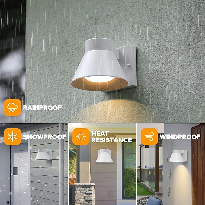 UME 2 Pack LED Outdoor White Front Porch Lights Waterproof Wall Lantern Light Fixture Anti-Rust Farmhouse Barn Wall Sconce for Patio Doorway Garage