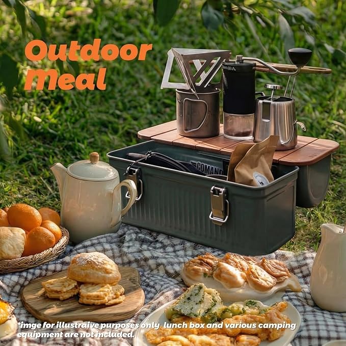 Wooden Table Compatible with Lunch Box 10qt Portable Outdoor Camping Picnicking Cafe Kit Accessories Mini Folding Meal Tables (7.3 x 13.6 x 0.4 Inch) Not Included Lunchbox