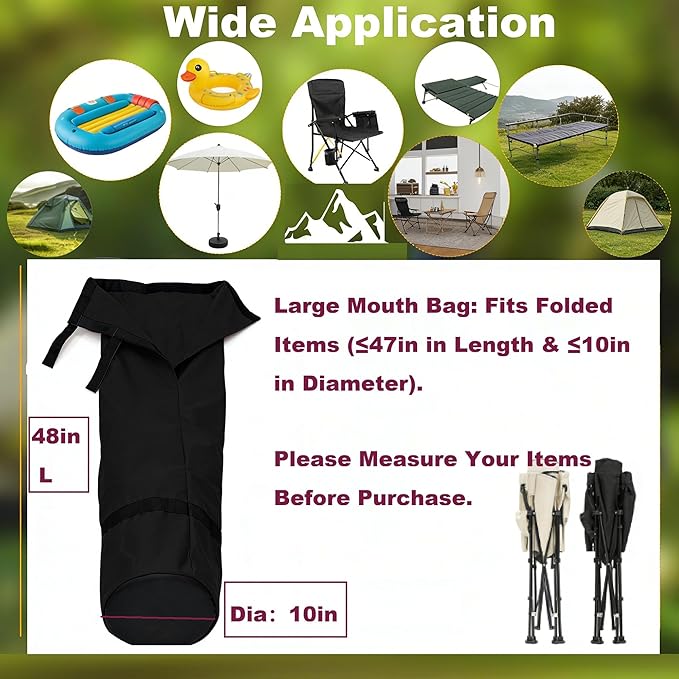 Extra Large Size for 2 Camping Chairs Bag Replacement600D Oxford Fabric with EVA padded BottomHandle Carry Straps with Padding FoamLarge Opening Bag Mouth with Hook and Loop Sealing (1 Black)
