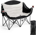 Double Camping ChairsOversized Foldable Camping Chairs with Cup Holders Heavy Duty Loveseat Couch for Adults Suitable for Indoor Outdoor Beach Support 600 lbs（Black/White）