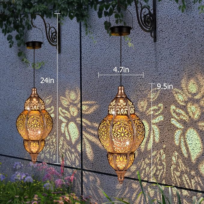 Hanging Solar Lantern Outdoor Decor Moroccan Solar Lights for Outside Garden Decorations Waterproof Solar Lanterns Garden Gifts for Mom Women Patio Yard Ornament (Coppers)