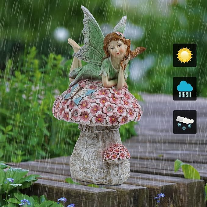 Fairies for Fairy Garden - Fairy Outdoor Statue Solar Powered Resin OrnamentsPatio Lawn Yard PorchFairy Figurines for Home Garden Gifts8.66 inches Tall