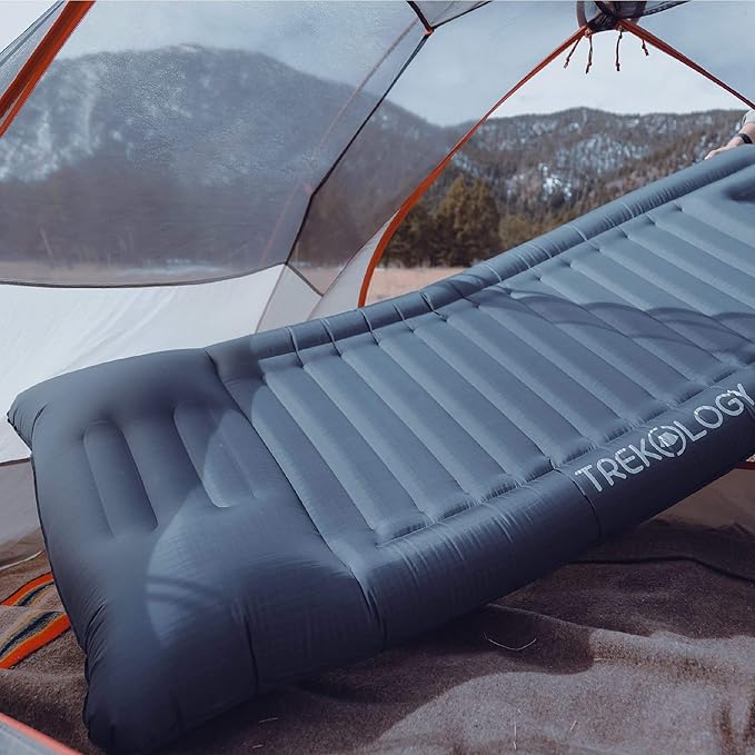 TREKOLOGY Sleeping Pad for Camping - Infaltable Mat – 73.2x 29.9 Premium with Built‑in Pump Neck‑Support Pillow Thick 4.9 Height – Ultralight Sleep Pad for Tent Backpacking &amp Travel
