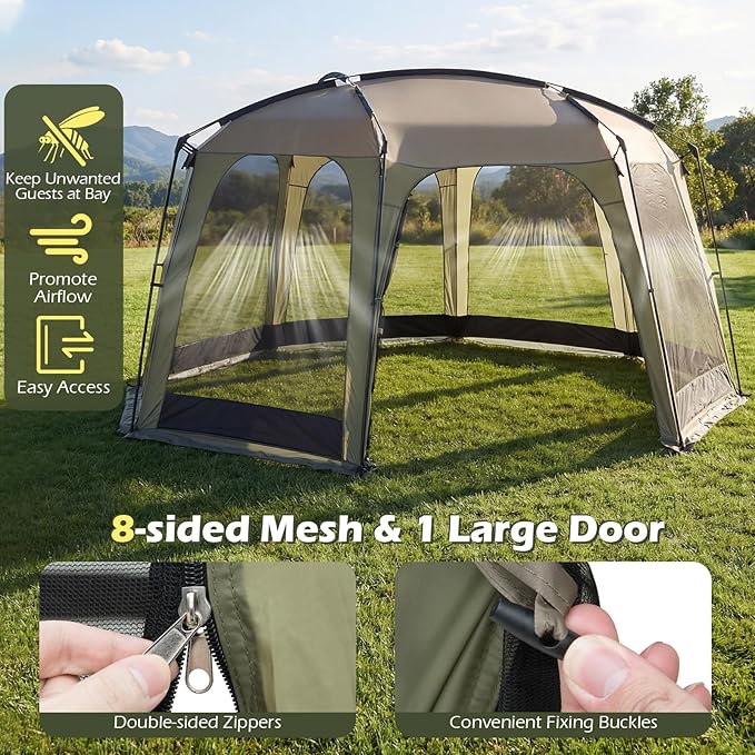 Goplus 12.5 FT X 11.7 FT Mesh Screen Tent 6-8 Person Netted Canopy Tent with Zippered Door &amp Carrying Bag Easy Setup Outdoor Sun Shelter Gazebo for Camping Picnic Backyard