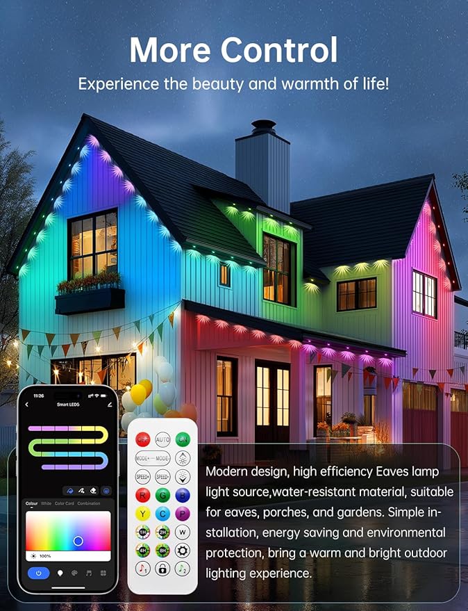 Permanent Outdoor Lights for House RGB+IC Christmas Eave Lights 120ft with 88 LED Warm White IP68 Waterproof Smart Starry Outside Light with App/Remote for Holiday Halloween Daily Lighting(Black)