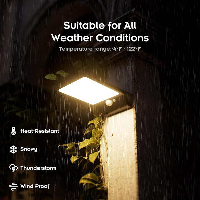 (2 Pack) Solar Outdoor Wall Light Waterproof 2025 Model 2000mAh Battery 350 Lumens 3 Modes 3000K Warm White Motion Sensor Solar Lights for Fences Camping Steps Deck Doors Posts Patios