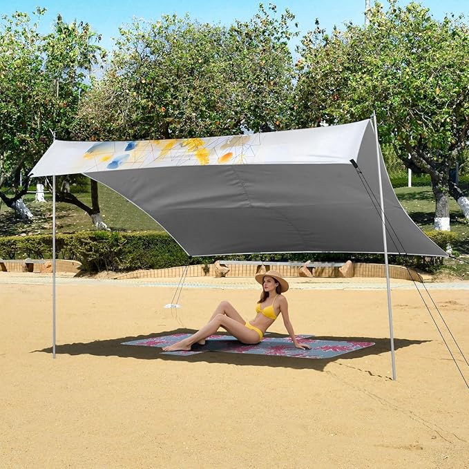 Camping Sun Shelters Yellow and Blue Flower Bouquet Beach Canopy 126 * 110.2in