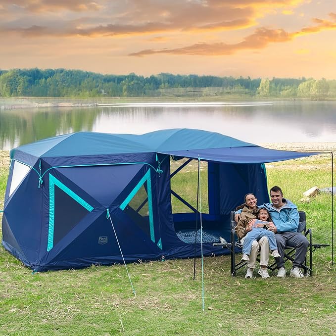 TIMBER RIDGE 4/6/8 Person Instant Pop Up Cabin Tent Easy 60 Second Setup Weather Resistant Camping Family Hub Tent with Rain Fly and Carry Bag for Outdoor Camping &amp Overlanding
