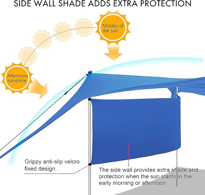 Beach Canopy Tent Shade with Sidewalls 10x10FT 6.6FT Tall UPF50+ Sun Shelter Windproof &amp Water Resistant Includes Guylines Sand Shovel Stability Poles Easy Up for Beach Outdoor Camping Backya