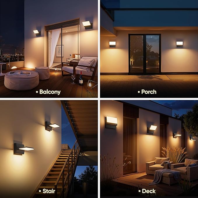 LED Outdoor Wall Light 2-Pack Rotatable Adjustable Wall Sconce IP65 Waterproof Porch Light for House Garage Patio 3000K Warm White Matte Black Aluminum