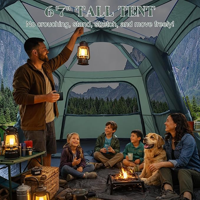 Instant 6-8 Person Camping Tent with Porch Large Family Cabin Tent with 2 Rooms Tall &amp Spacious 60s Easy Setup Waterproof Glamping Tent Big Tents for Outdoor Camping Hiking Backyard