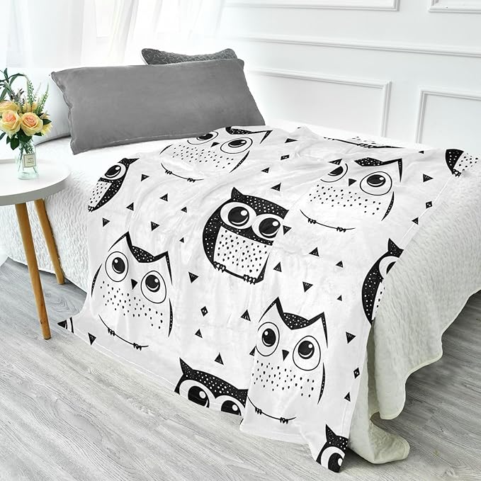 Throw Blanket For Bed Animal Owl Simple Line Art Cartoon Style Blanket Throws 50x70
