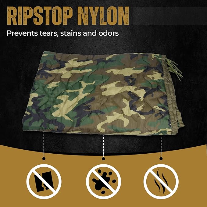 HighSpeedDaddy: Large Woobie Military Blanket &amp Poncho Liner for Camping &amp All Weather Use - Water Resistant + Ripstop - Lightweight Thermal Insulated - Tactical Emergency Outdoor - 82x60