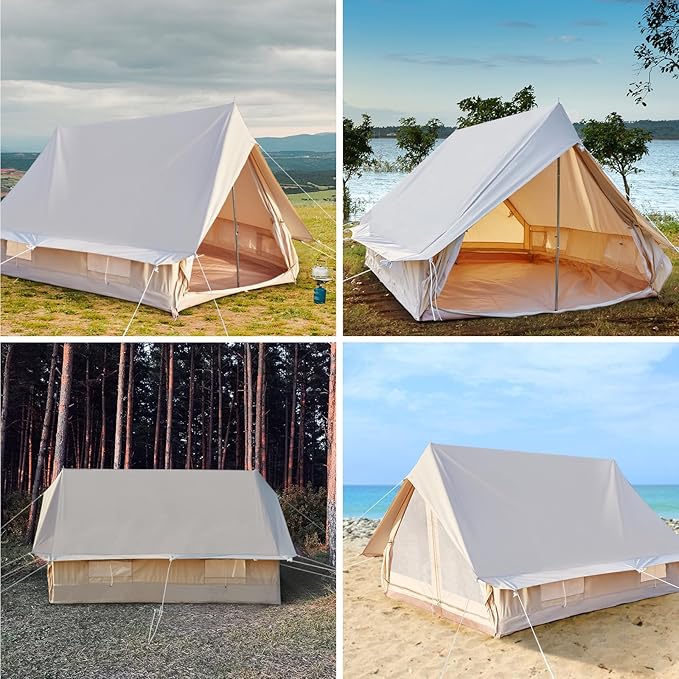 Canvas Cabin Bell Tent for 3-4 Person Waterproof Glamping Yurt Tent Breathable All Seasons Outdoor Camping Tent 6.69*8.2*4.92'