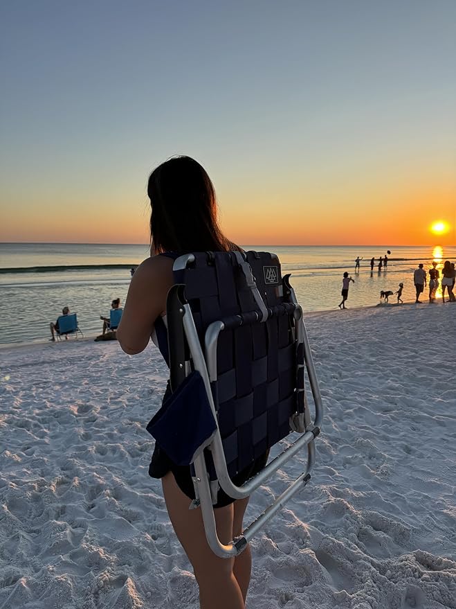 MOUNTAIN SUMMIT GEAR Low Webbed Beach Chair with Backpack Straps - Portable Lightweight Seating for Outdoor Adventures Beach Days and Camping by Caddis Sports