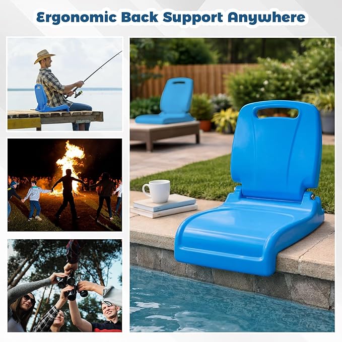Karenhi 2 Pack Foldable Adult Pool Seat Portable Poolside Chair Stadium Seats with Back Support for Poolside Tailgating Beach Camping Picnic Chair Indoor Outdoor