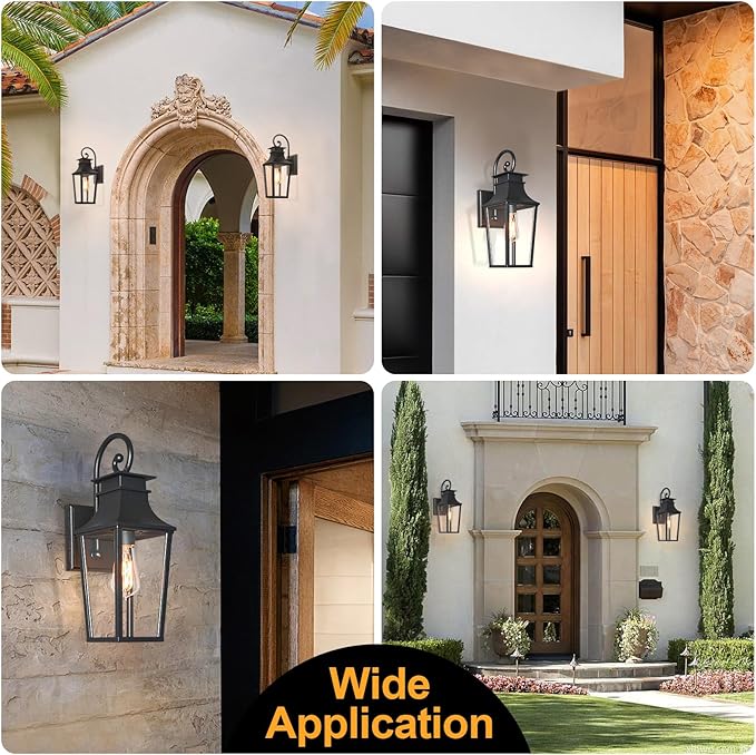 ALVIME Outdoor Sconce Lights 17 Inch Matte Black Outdoor Wall Lantern Waterproof Outside Light Fixtures for House Entryway Front Door Porch Patio Garage E26 Base&ampHigh Strength Clear Glass