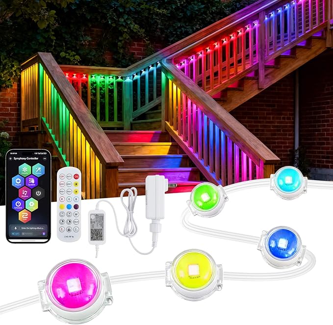 GOESWELL Smart Permanent Outdoor Lights for Patio: IP68 Waterproof Smart Balcony Lights with App &amp Remote Control - 16ft Garden Fence Light with 25 LED Bulbs for Railing Stair Decor