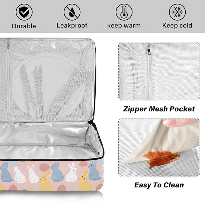 Casserole Carrier Loveliness BunniesInsulated Casserole Carrier for Hot or Cold Food Thermal Lunch Tote for Potluck Parties Picnic Beach Fits 9 x 13 Inches Baking Dish