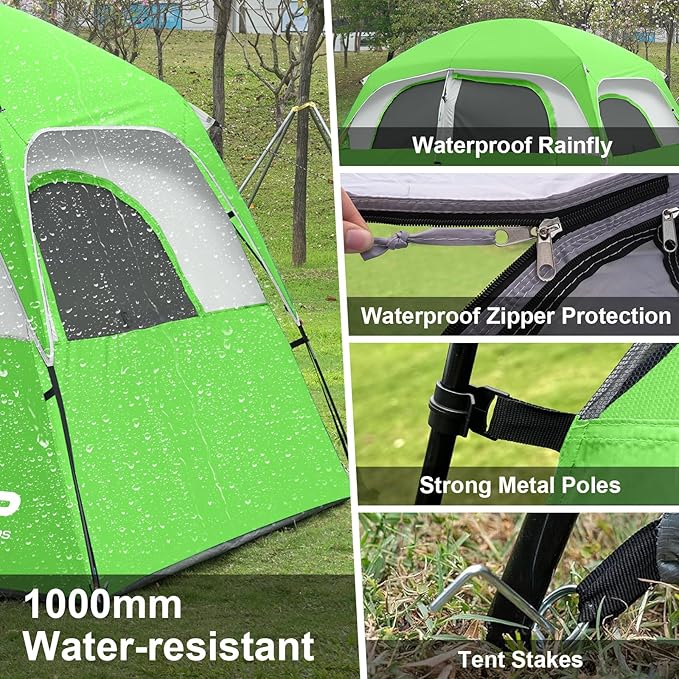 CAMPROS CP Upgraded 6/8 Person Camping Tents Waterproof Windproof Family Tent with Larger Mesh Windows &amp Door Double Layer Easy Set Up All-Season Dome Tent with Top Rainfly &amp Carry Bag