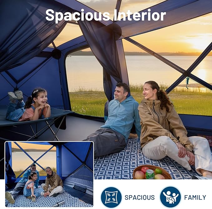 TIMBER RIDGE 4/6/8 Person Instant Pop Up Cabin Tent Easy 60 Second Setup Weather Resistant Camping Family Hub Tent with Rain Fly and Carry Bag for Outdoor Camping &amp Overlanding