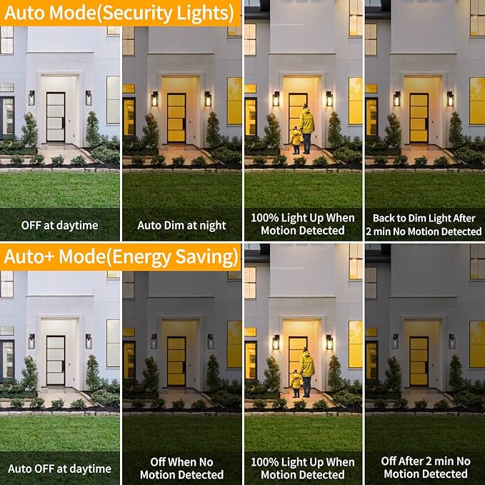 TOBUSA 2-Pack Motion Sensor Outdoor Wall Lights Waterproof Dusk to Dawn Exterior Wall Light Fixtures Modern Brown Outside Porch Lights for House Garage Motion Sensor Wall Lanterns with Clear Glass