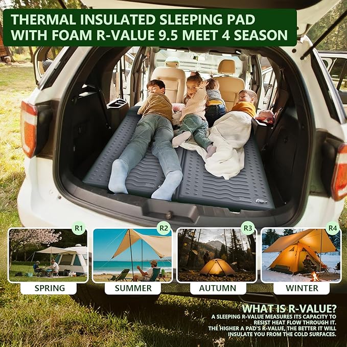 HiiPeak Memory Sleeping Pad Compact 3 Thick Foam Sleeping Mats with Pillow 9.5 R-Value Insulated Camping Mattress Pad Easy Inflate &amp Deflate Inflatable Sleep Mat for Backpacking Hiking Car Te