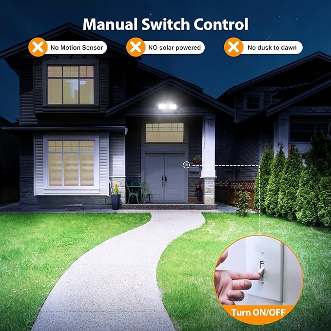 Onforu 3200LM Flood Lights Outdoor 32W 6500K LED Security Light Manual Switch Controlled IP66 Waterproof Outdoor Lights Wall Mount Exterior Flood Light with 2 Adjustable Heads Floodlights Outside