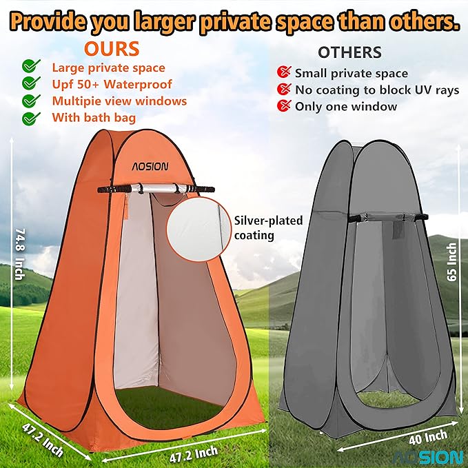 AOSION Privacy Shower TentPop Up Changing TentCamp Bathroom Changing Dressing RoomSun Sunshade Canopy Outdoor Rain Shelter for Camping Hiking Beach Picnic Fishing. (Orange)