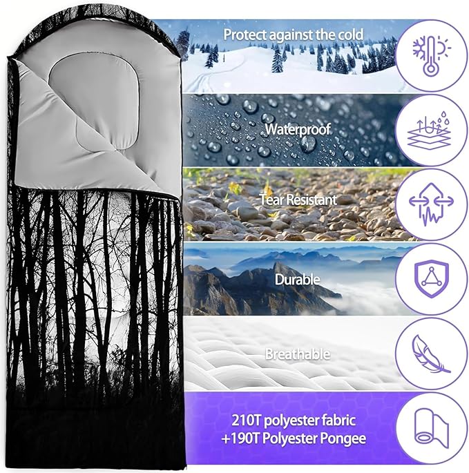 Sleeping Bags for Adults and Kids3D Printing Camping Sleeping Bag for Girls Boys Lightweight Waterproof Cold/Warm 3-SeasonOutdoor Travel with Compression Bags