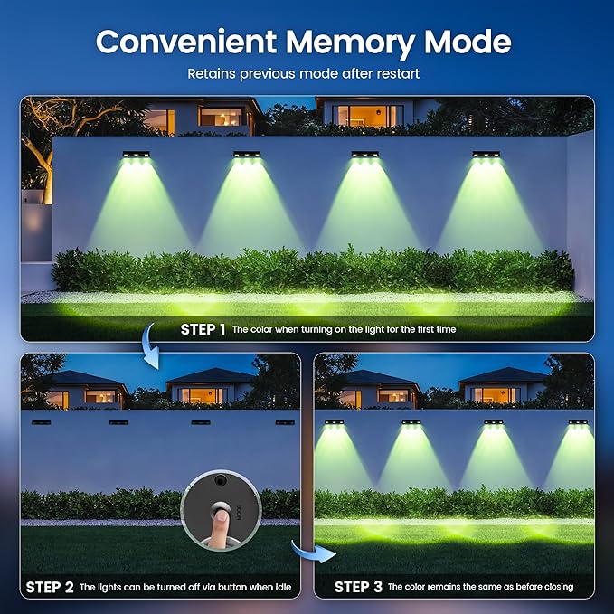 Solar Wall Lights100 LM Color Changing Solar Fence Lights Outdoor Solar Powered with Ultra-Bright LED Lens 1200 mAh Waterproof IP65 for Christmas Halloween Patio Yard Backyard 6 Pack (RGB)