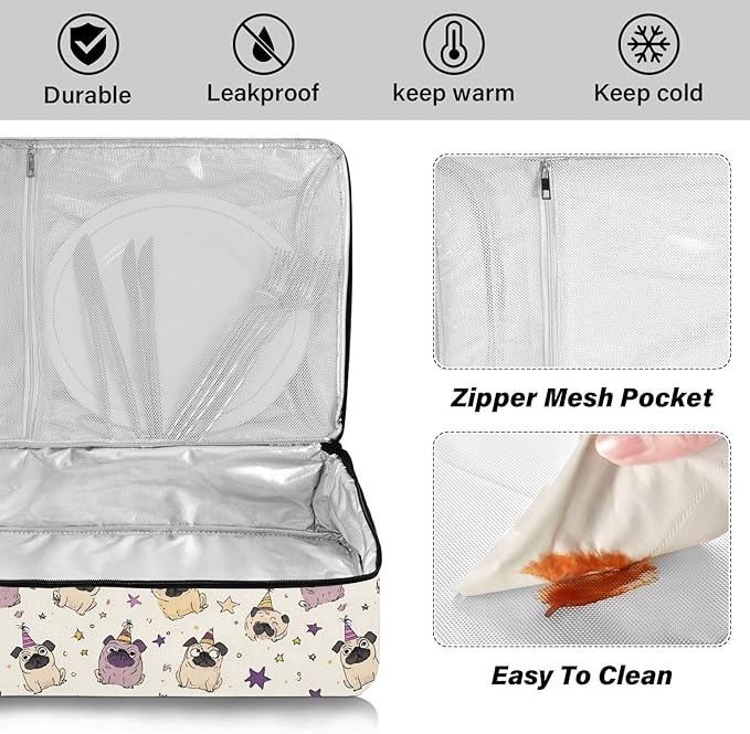 Casserole Carrier Loveliness Dog PatternsInsulated Casserole Carrier for Hot or Cold Food Thermal Lunch Tote for Potluck Parties Picnic Beach Fits 9 x 13 Inches Baking Dish